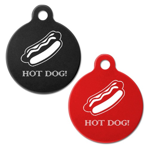 Engraved Hot Dog Aluminium 31mm Large Round Pet Dog ID Tag